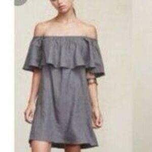 Reformation Smokey Denim Blue Gray Off The Shoulder Square Neck Dress Size XS